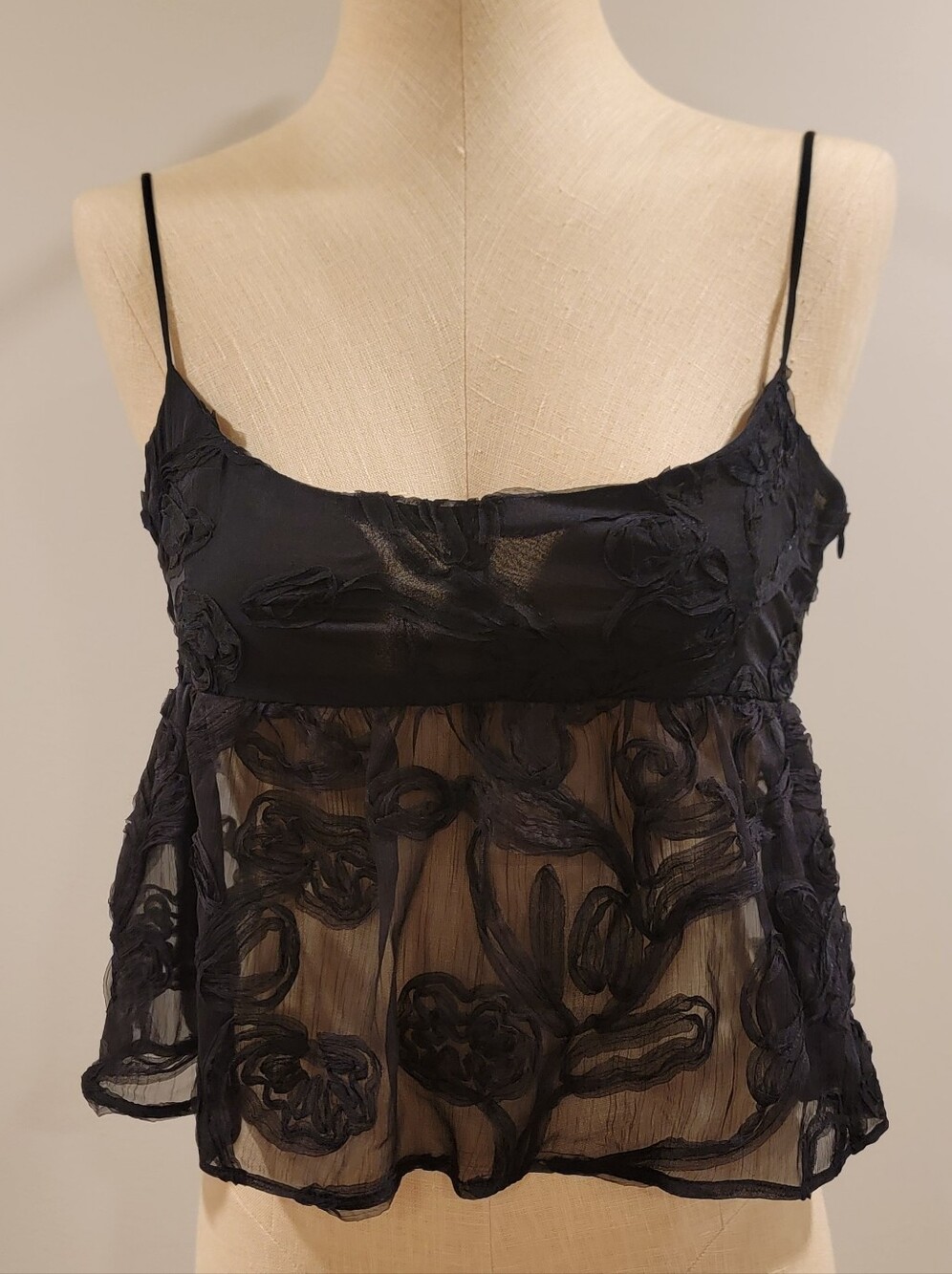 Zara Black Sheer Floral Appliqué Camisole